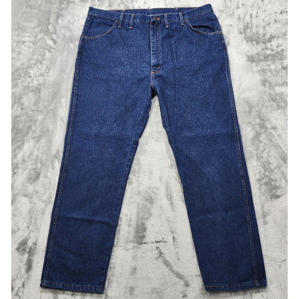 Rustler Jeans Mens 44 X 32 Blue Dark Wash Straight Leg Regular Fit Heavyweight